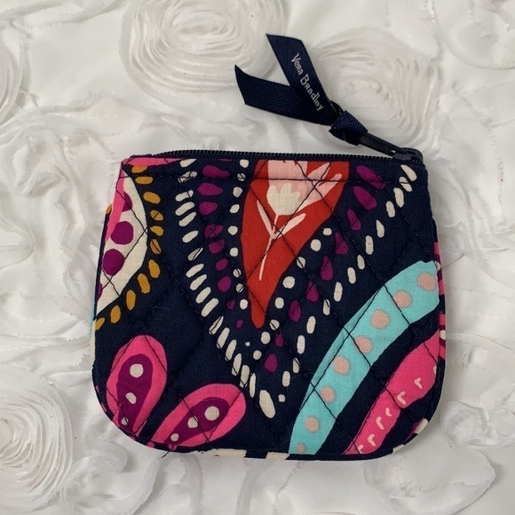 Vera Bradley Small Quilted Zip Pouch-Navy Blue/Purple/Pink /White, 5”x4” - Picture 3 of 7